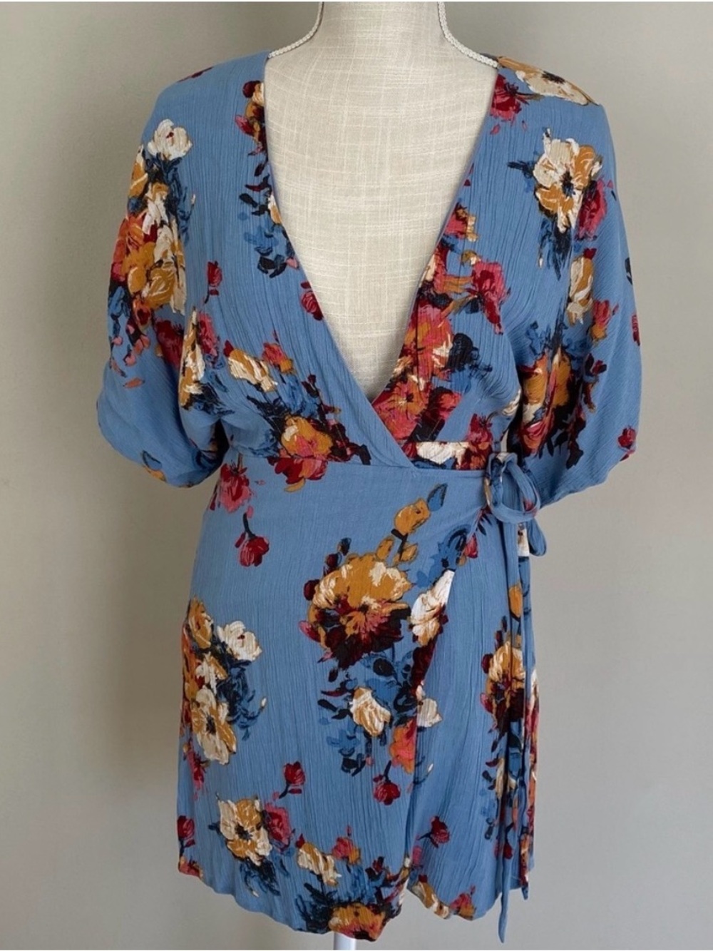 Honey Belle Blue Floral Wrap Mini Dress